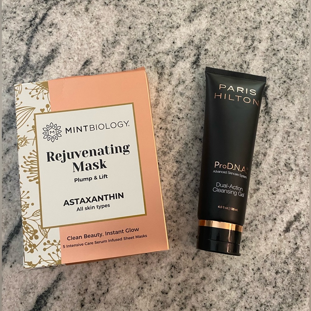 Mint Biology Rejuvenating Mask.  Paris Hilton Pro DNA Dual-Action CleansingGel